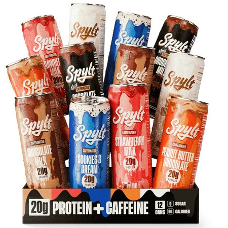 SPYLT High Protein Milk, Variety Pack, 20g Protein, 60mg Caffeine, Sugar Free, 11 fl oz, 12 Cans | Walmart (US)