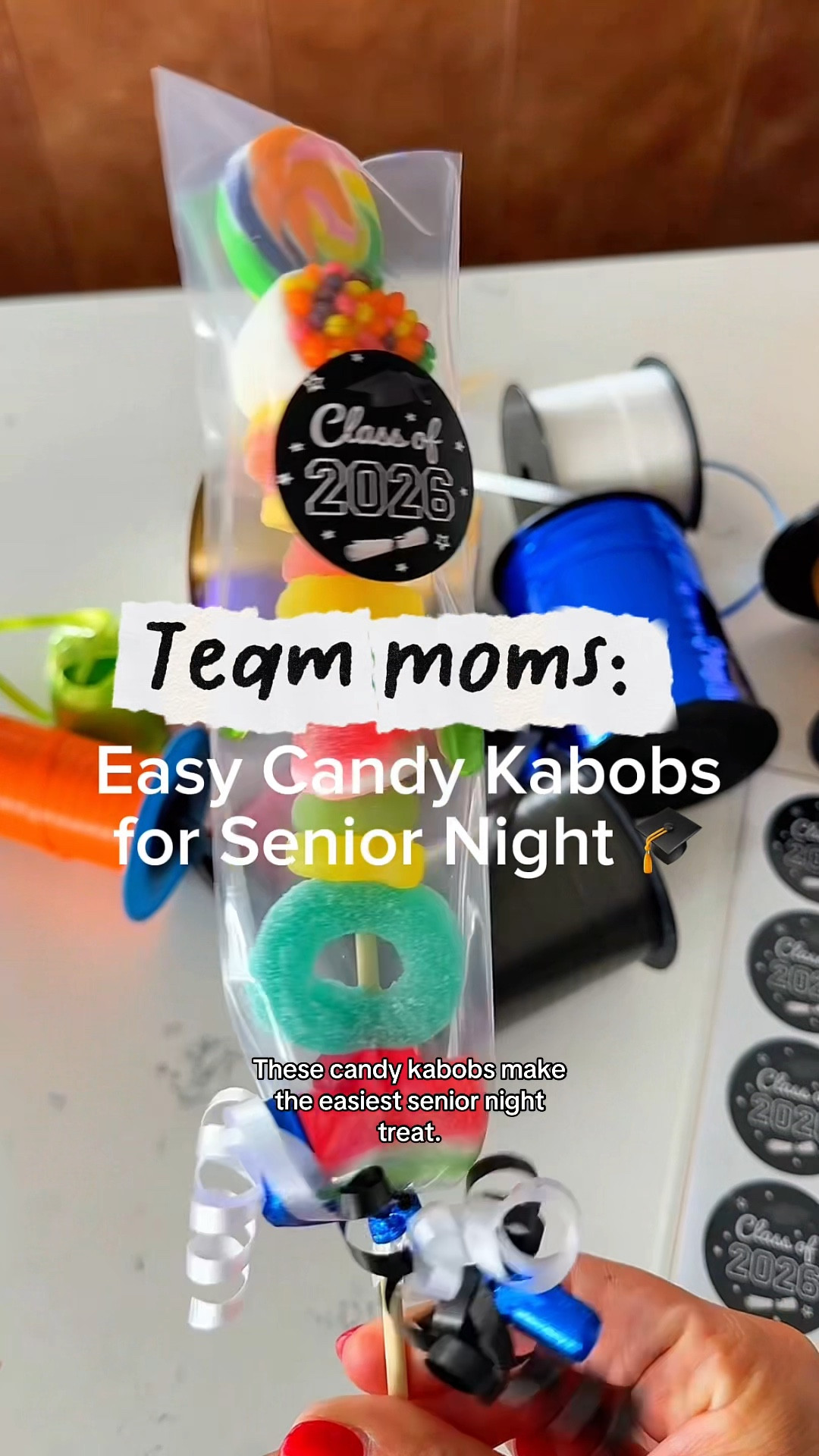 Team mom  -this one is easy!! 

Candy Kabobs for senior night! 
So perfect for team treats, graduation parties, and end of season gift! 

Using simple, graduation stickers and team color ribbons makes it so easy to customize for your team! 

#LTKmomlife #LTKSeasonal #LTKKids