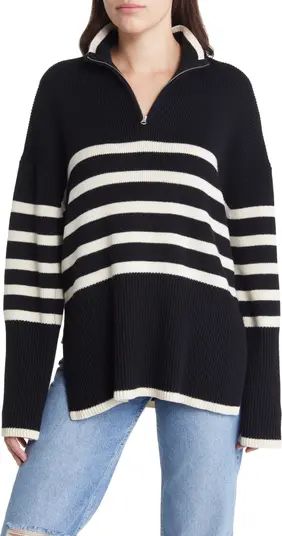 Tessa Stripe Oversize Wool & Cotton Quarter Zip Sweater | Nordstrom