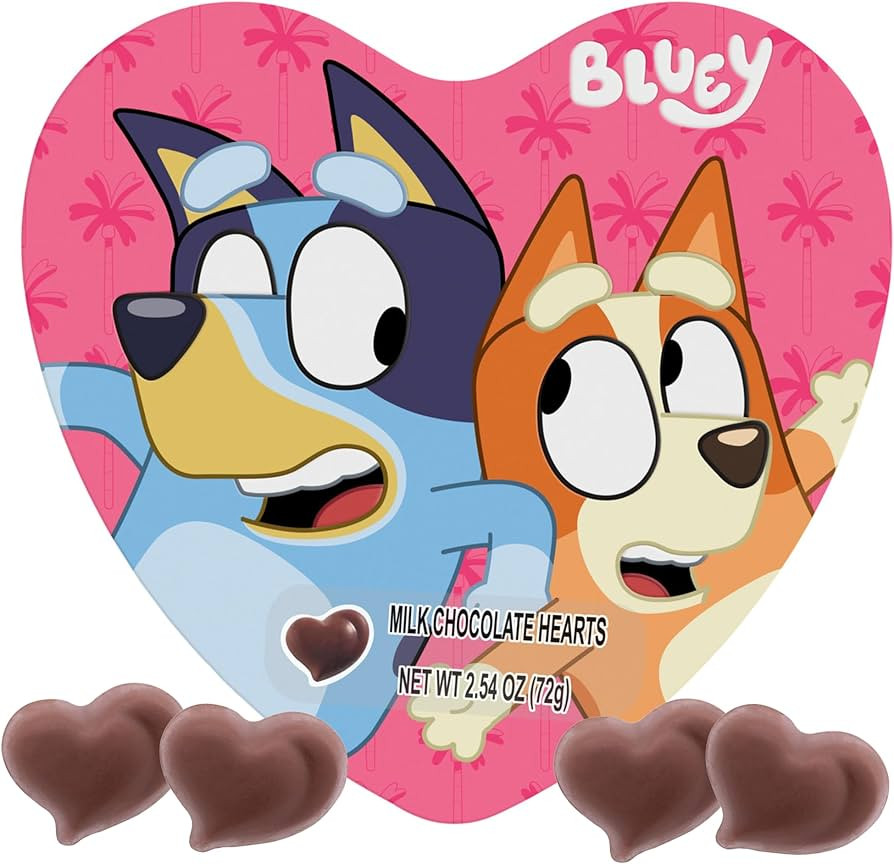 Bluey Valentines Heart Tin, Individually Wrapped Milk Chocolate Hearts with Reusable Container, 2... | Amazon (US)