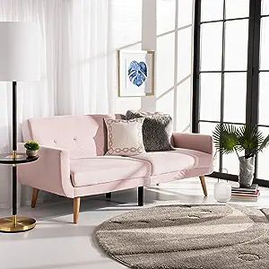 Safavieh Home Bushwick Modern Blush and Natural Foldable Futon Sofa Bed | Amazon (US)