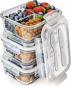 Amazon.com: Prep Naturals Glass Meal Prep Containers 3 Compartment - Bento Box Containers Glass F... | Amazon (US)