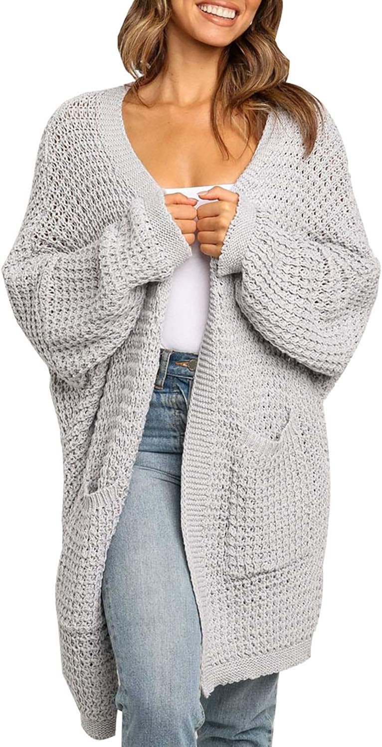 TARSE Womens Long Cardigans Waffle Oversized Open Front Knit Sweater with Pockets | Amazon (US)