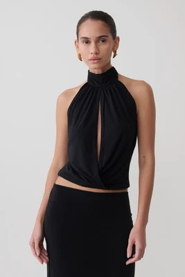 Maki Viscose Sleeveless Halter Top / Black | MESHKI | S | MESHKI US