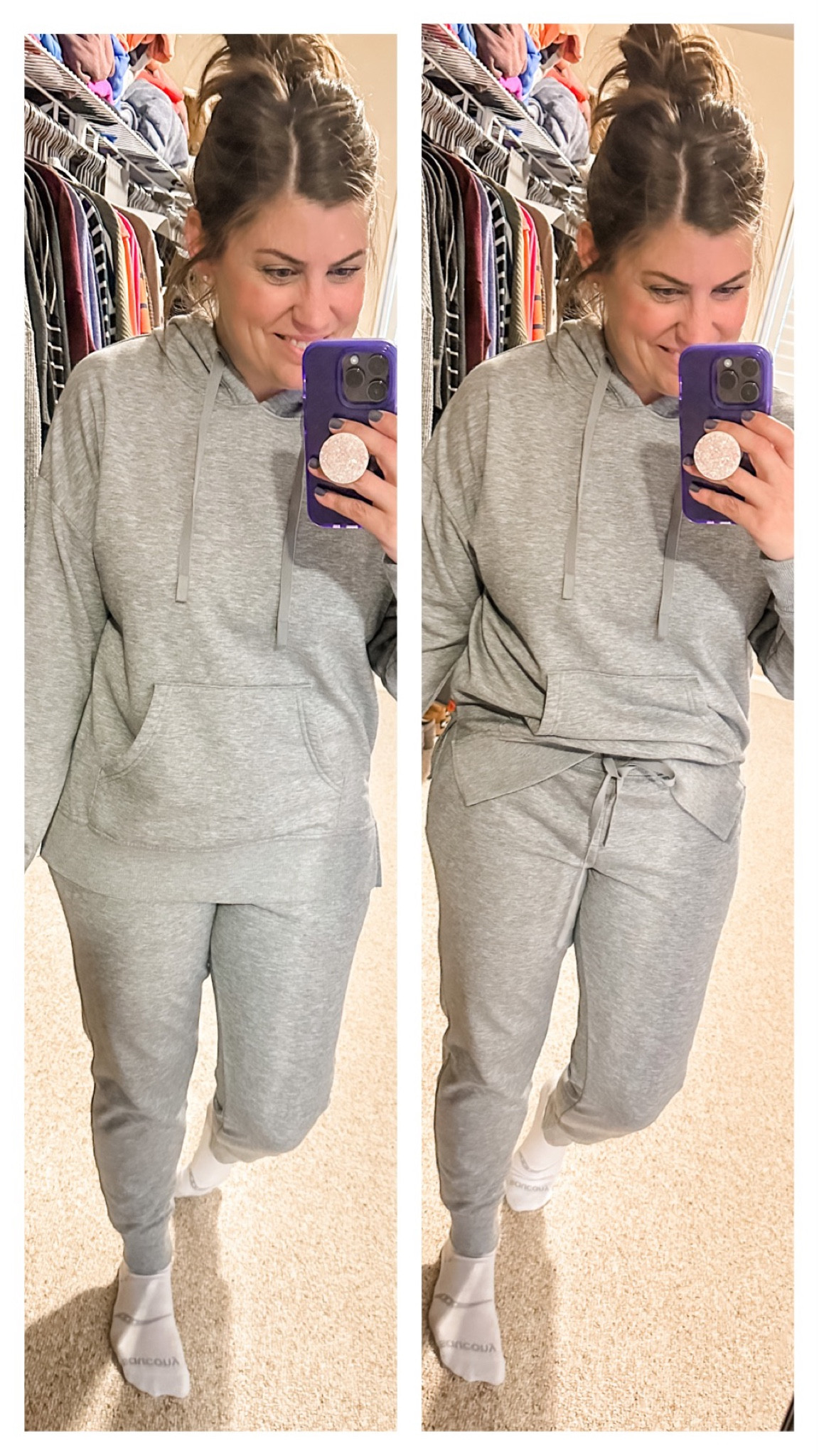 The absolute coziest jogger set! True to size (maybe runs a liiiiitle big - don’t side down, just don’t size up). Wearing a medium (I’m 5’2” and usually size 8-10!)

#LTKSeasonal #LTKhome #LTKunder50