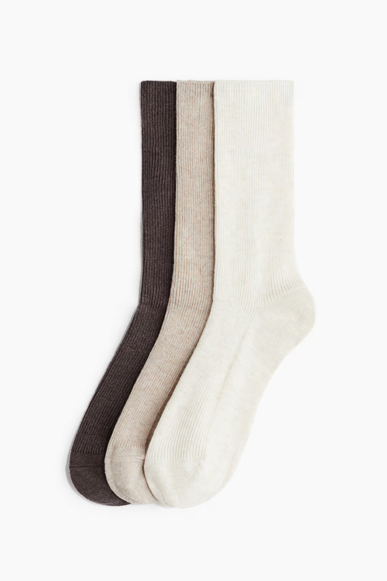 3-pack ribbed socks - Cream/Light beige/Dark brown - Ladies | H&M GB | H&M (UK, MY, IN, SG, PH, TW, HK)