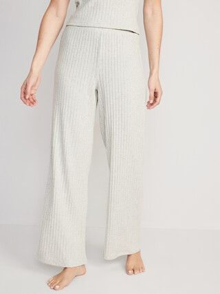 High-Waisted Rib-Knit Wide-Leg Pajama Pants for Women | Old Navy (US)
