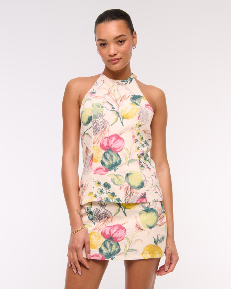 Mid Rise Premium Linen Belted Mini Skort | Abercrombie & Fitch (US)