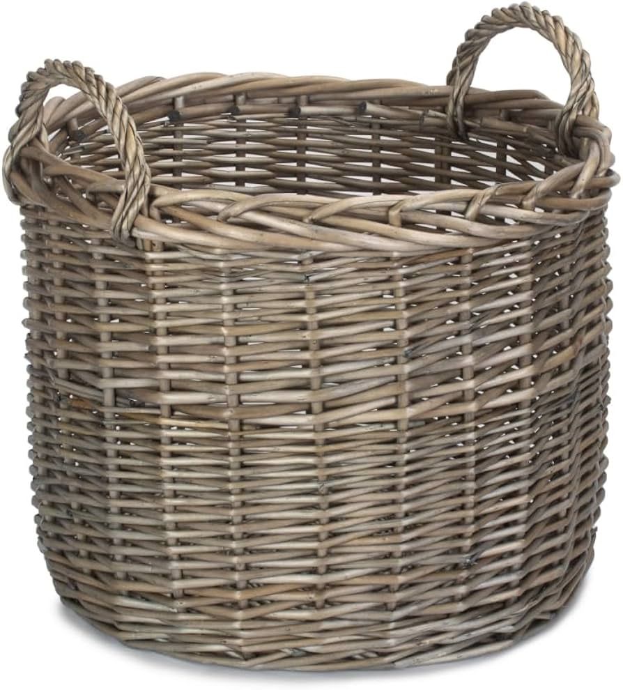 Round Lined Straight-Sided Wicker Log Storage Basket, Youth Large / 11-13, Rattan | Amazon (US)