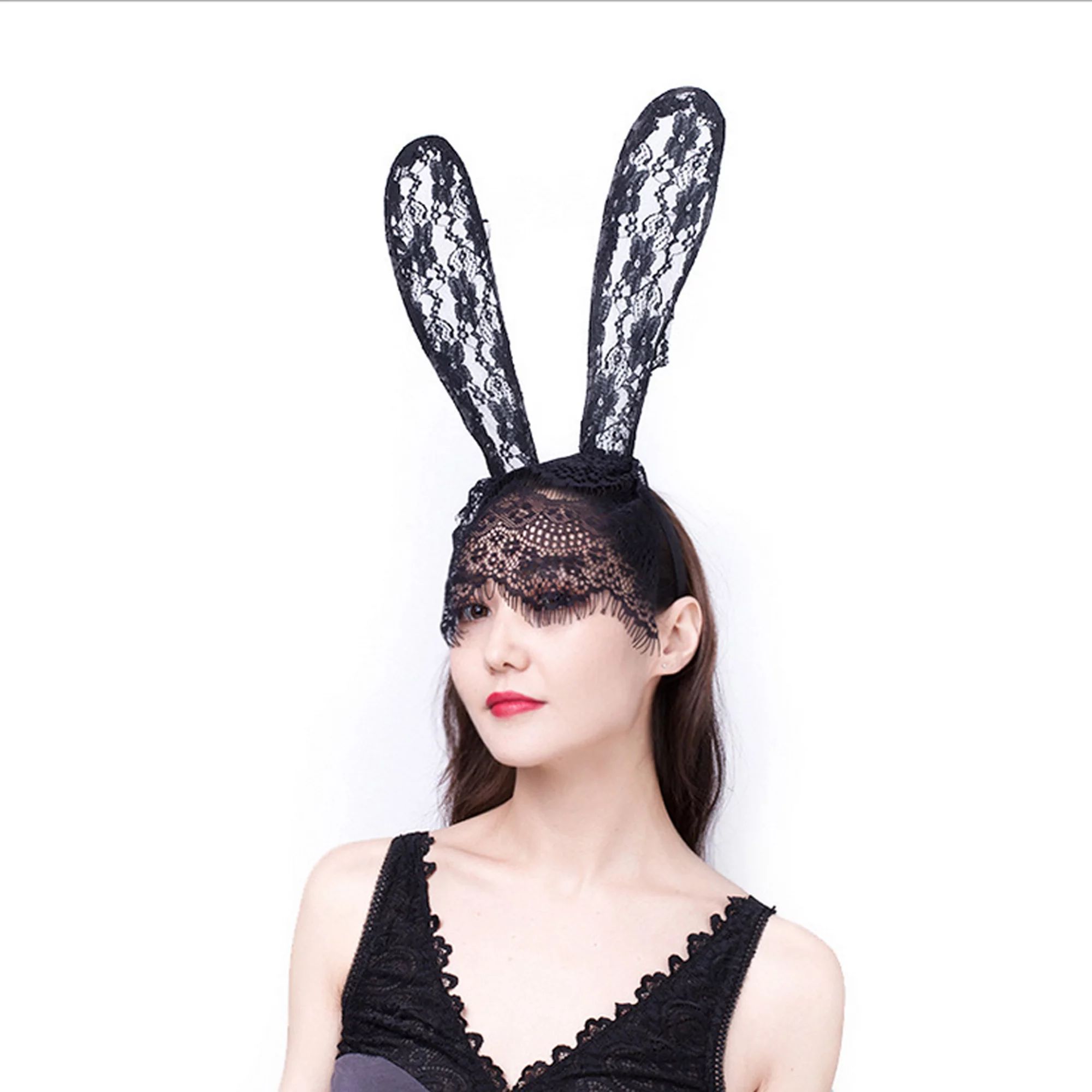 Farrubbyine8 Black Lace Women Costume Party Rabbit Bunny Ears Lace Headband - Walmart.com | Walmart (US)