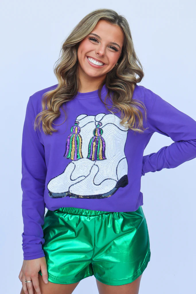 Mardi Gras Boots Purple Long Sleeve | Belle Cher