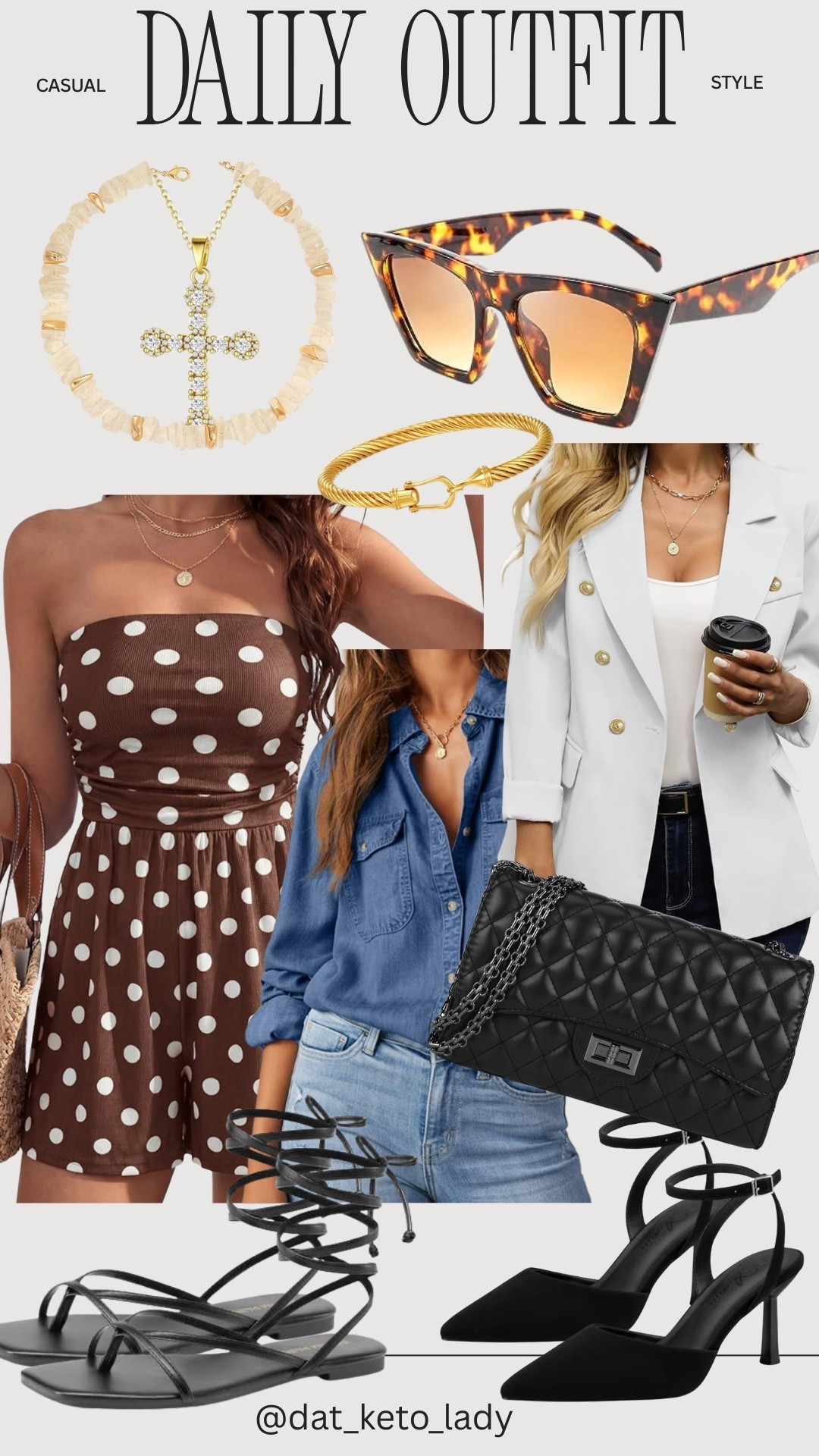 Casual style, but make it chic. ✨ I’m loving these elevated basics that can transition easily. Whether it’s the polka dot romper for a sunny day, layering a denim shirt, or throwing on a crisp white blazer for a meeting, these pieces are closet staples. Don't miss these tortoiseshell sunnies!

Comment "LINK" to get the exact shopping details sent straight to your inbox!

#LTKgrwm #LTKootd #LTKmomlife