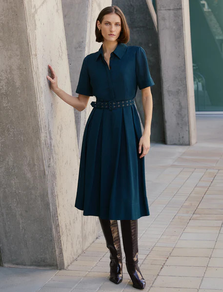 Anya Techni Voile Dress - Petrol Blue | Cefinn