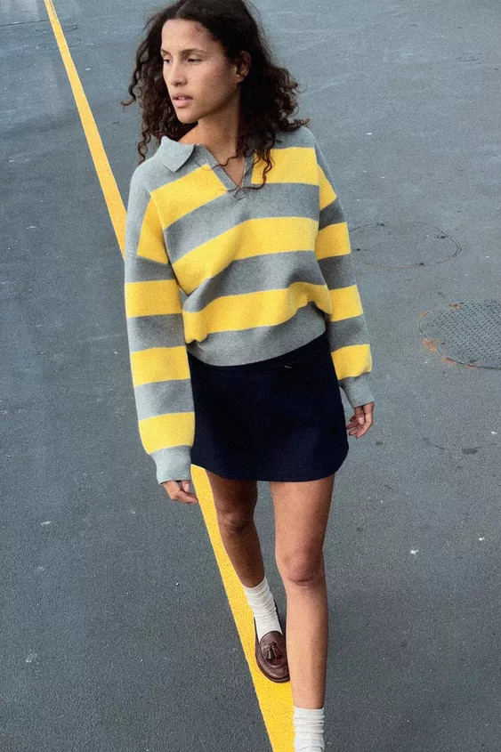 STRIPED KNIT POLO COLLAR SWEATER | Zara UK