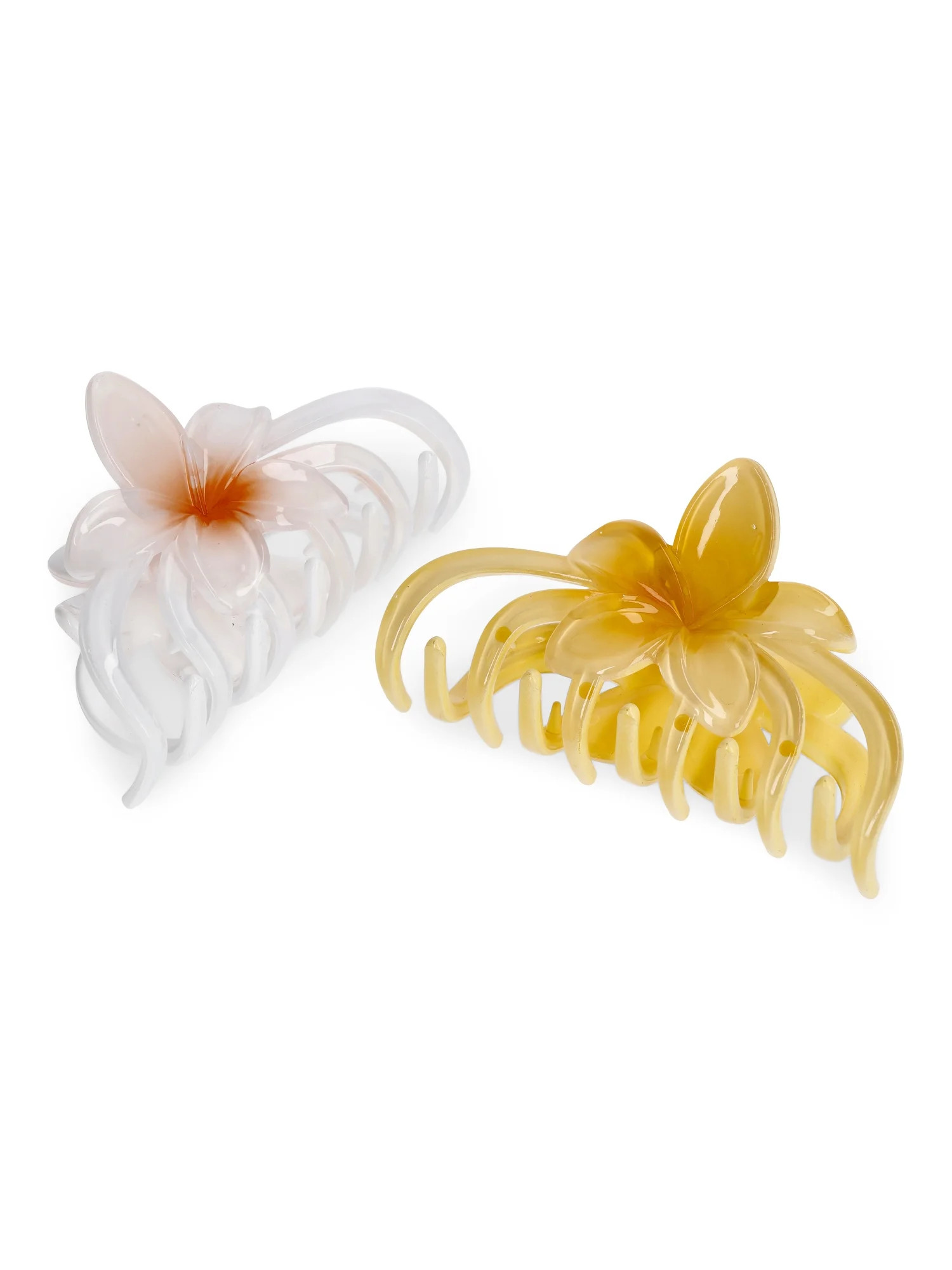 No Boundaries Flower Claw Clips, 2-Piece Set, White/Yellow | Walmart (US)