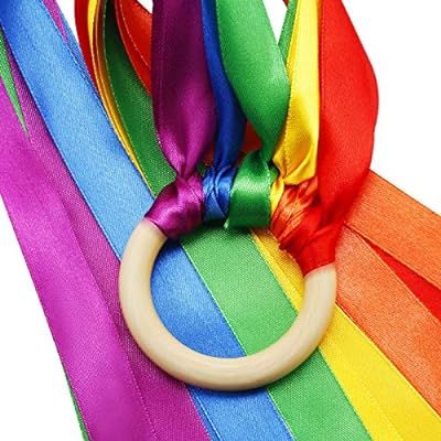WILLBOND 6 Packs Rainbow Hand Kite Ribbon Runner Wrist Ribbons Dancing Ring Wand Ribbon Wind Wand... | Amazon (US)