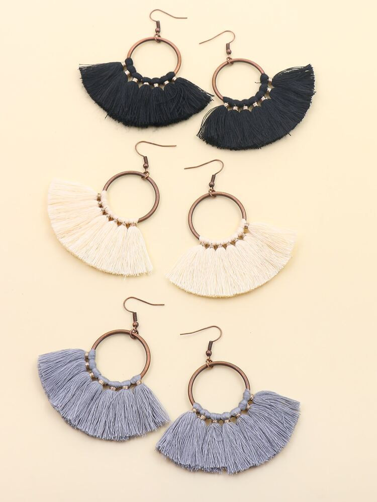3pairs Tassel Drop Earrings | SHEIN