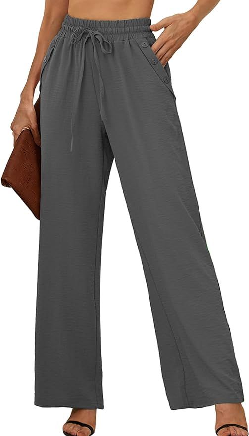 Heymoments Women's Wide Leg Lounge Pants with Pockets Lightweight High Waisted Palazzo Adjustable... | Amazon (US)
