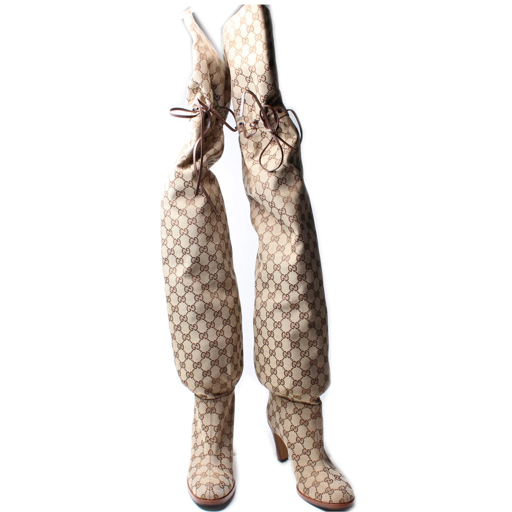 GG Canvas Thigh High Boots Size 38 | Keeks Designer Handbags