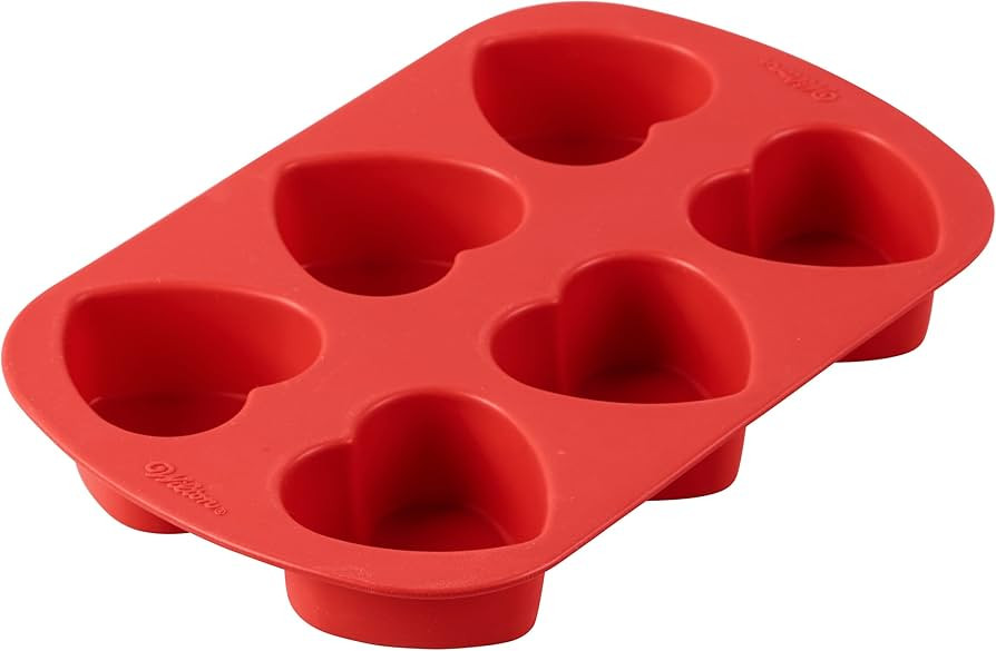 Wilton Mini Silicone Heart Mold, 6-Cavity Silicone Mold for Heart Shaped Cookies and Candy, Red | Amazon (US)