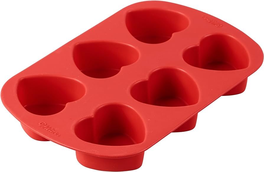 Wilton Mini Silicone Heart Mold, 6-Cavity Silicone Mold for Heart Shaped Cookies and Candy, Red | Amazon (US)