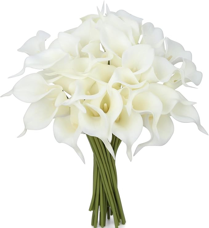24 Pcs White Artificial Calla Lily Flower White Fake Silk Flowers Real Touch for Wedding Bouquet ... | Amazon (US)