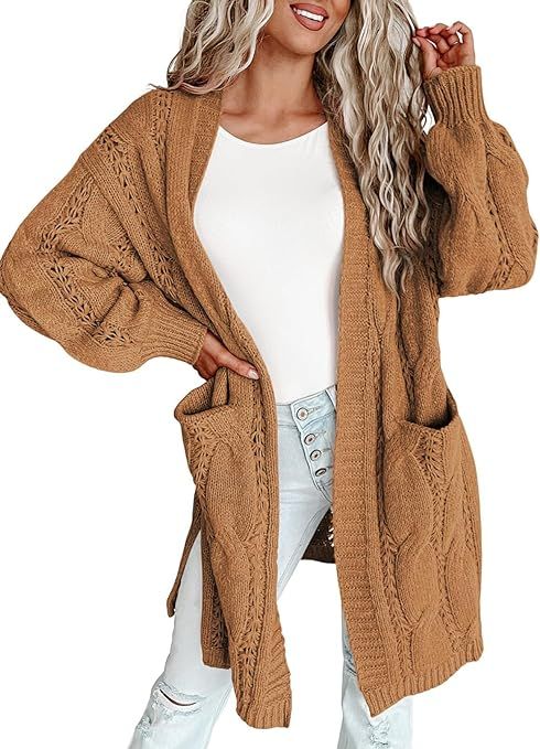 Dokotoo Long Cardigans for Women Open Front Long Sleeves Lightweight Fall Sweaters with Pockets | Amazon (US)