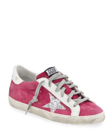 Golden Goose Superstar Suede Sneakers with Glitter Star | Neiman Marcus