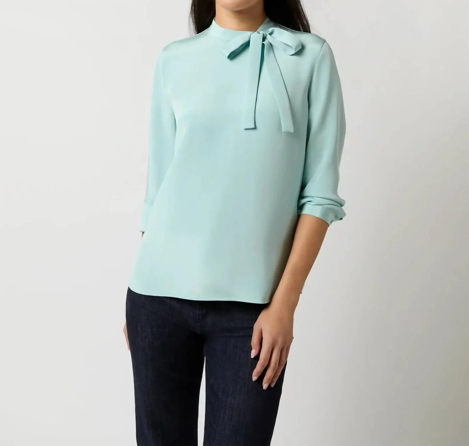 Pippa Tie Neck Blouse In Mist Silk | Shop Simon