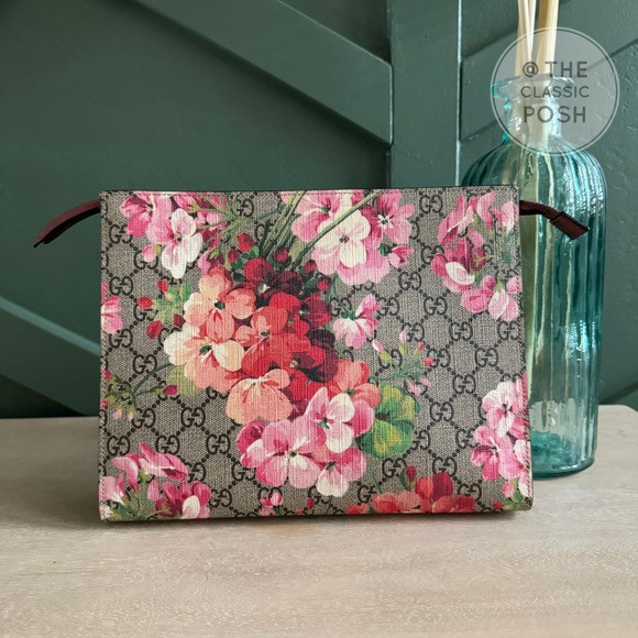 EUC Gucci Blooms Clutch Toiletry Pouch GG Canvas Bag Pink Flowers | Poshmark