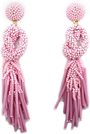 Handmade Beaded Solid Color Post Statement Earrings for Women All Season 4 inch Long | Amazon (US)