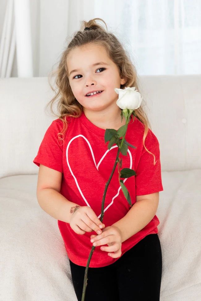 Kids Heart Outline Red Graphic Tee | Pink Lily