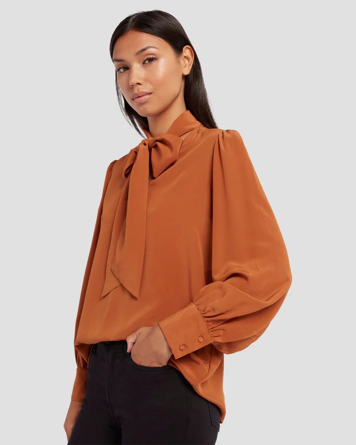 Silk Tie Neck Blouse in Ginger | 7 For All Mankind