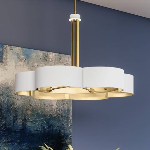 Balsam 28"W Gold 6-Light Chandelier with White Lustre Shade | Lamps Plus