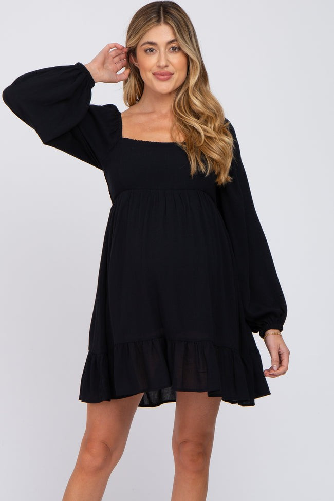 Black Long Sleeve Square Neck Maternity Dress | PinkBlush Maternity