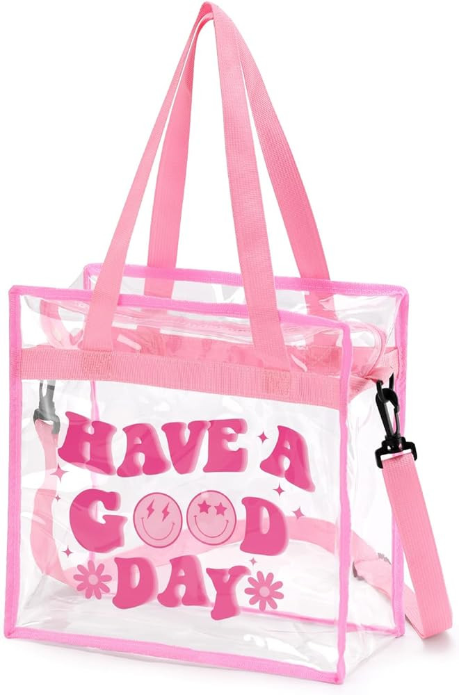 Pink Clear Stadium Bag Tote Cute Bag with Zipper Stadium Approved 12x6x12 Inches Transparent Hot ... | Amazon (US)
