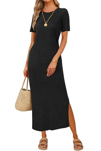 Arach&Cloz Womens Summer Wool Blend T Shirt Maxi Dress 2026 Spring Casual Short Sleeve Crew Neck ... | Amazon (US)