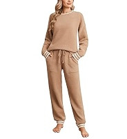 Snuggle Sac Pajamas for Women Set Cozy Soft Winter Knit 2 Piece Lounge Sets Long Sleeve Pullover ... | Amazon (US)