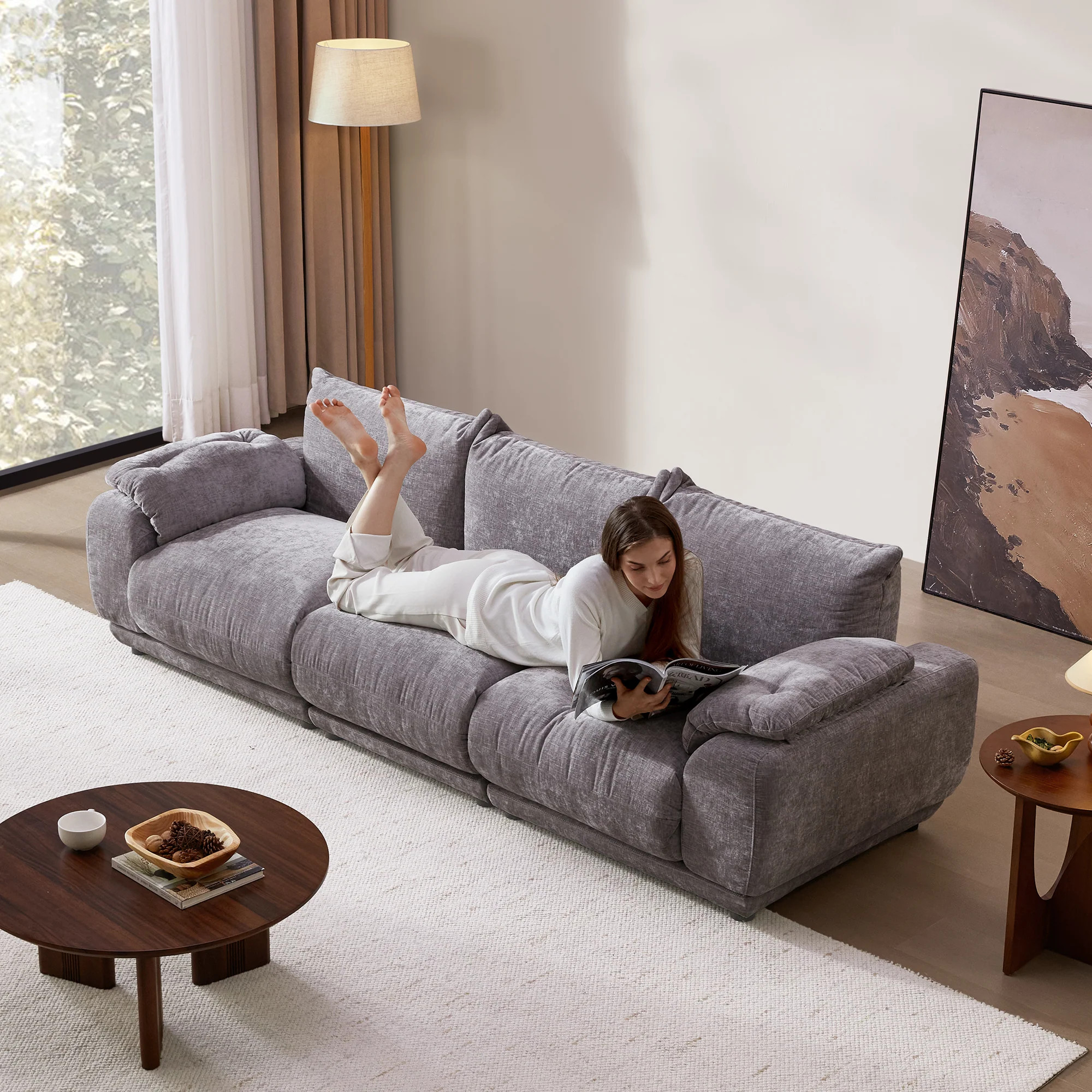 Noor Modular 3 Seater Sofa, Chenille Fabric | SICOTAS