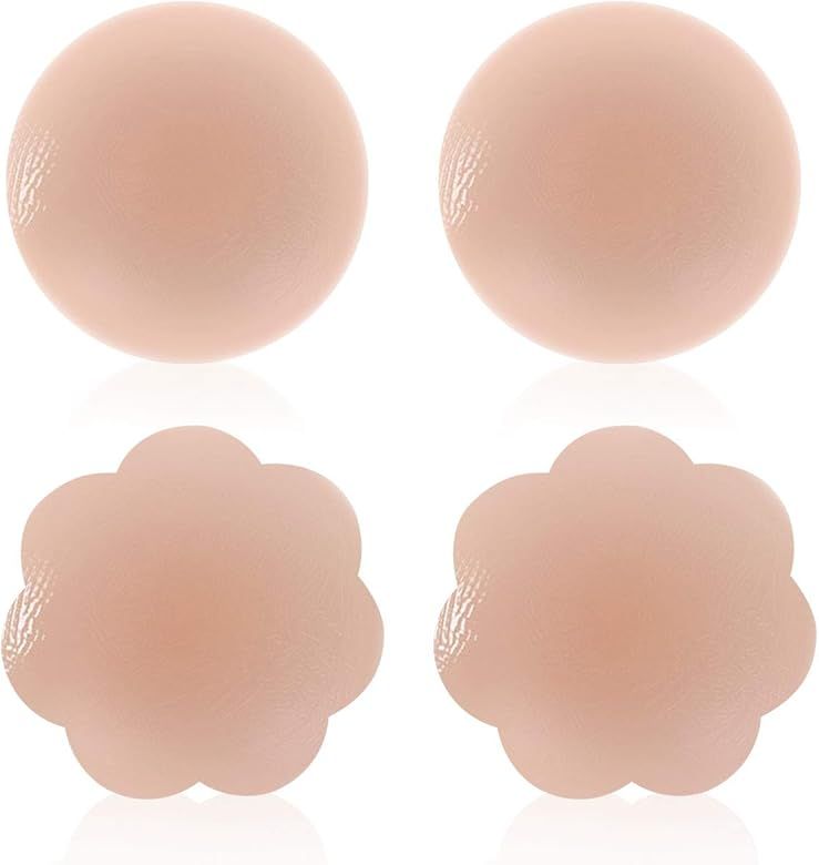 Womens Silicone Pasties - Breast Petals Reusable 2 Pairs Adhesive Silicone Nipple Cover For Dress... | Amazon (US)