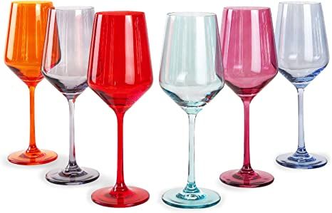 The Wine Savant Colored Wine Glass, Large 12 oz Glasses Set of 6, Valentines Day European Style T... | Amazon (US)