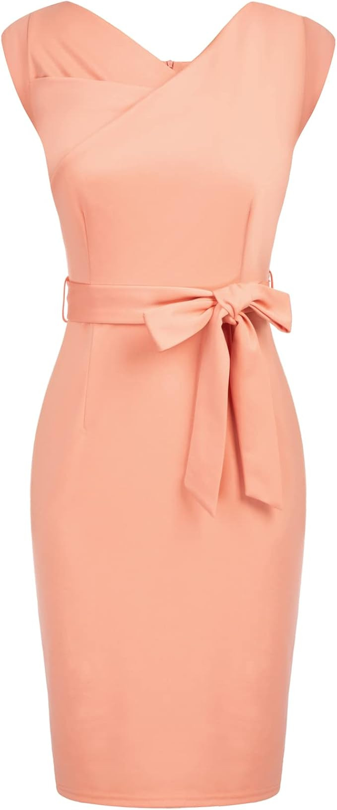 GRACE KARIN Women's Work Pencil Dress Vintage Sleeveless Asymmetrical Neck Belted Bodycon Dress | Amazon (US)