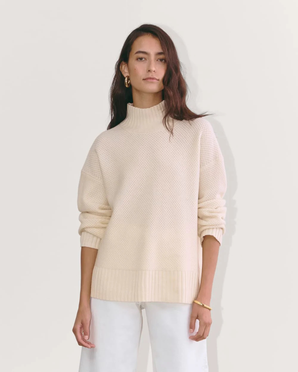 The Honeycomb Funnel Neck in Wool Cashmere | Bone | Everlane