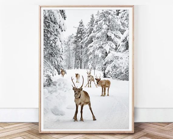 Reindeer Print Winter Decor Instant Download Christmas Scene Deer Wall Art Nursery Winter Christm... | Etsy (US)