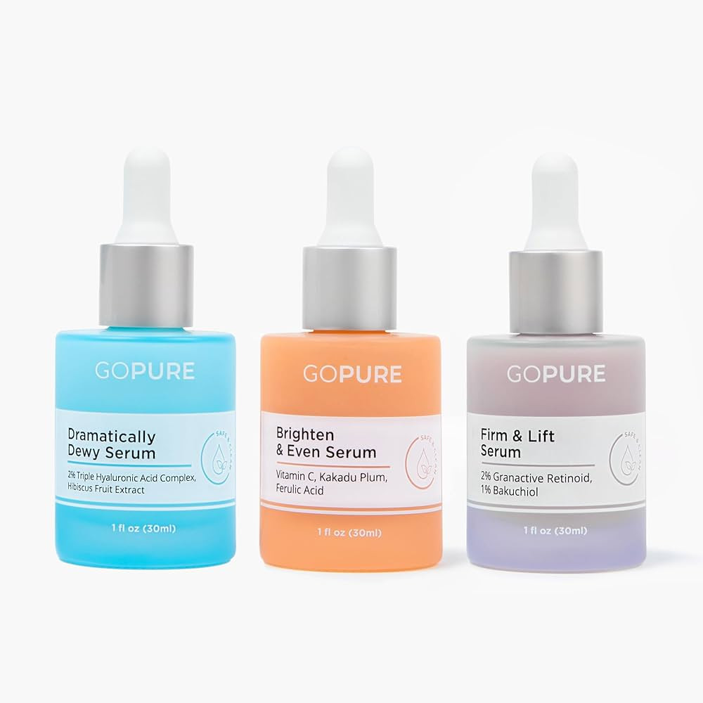 goPure Power Serum Trio Set - Radiant Vitamin C Serum, Hydrating Hyaluronic Acid Serum, Bakuchiol... | Amazon (US)