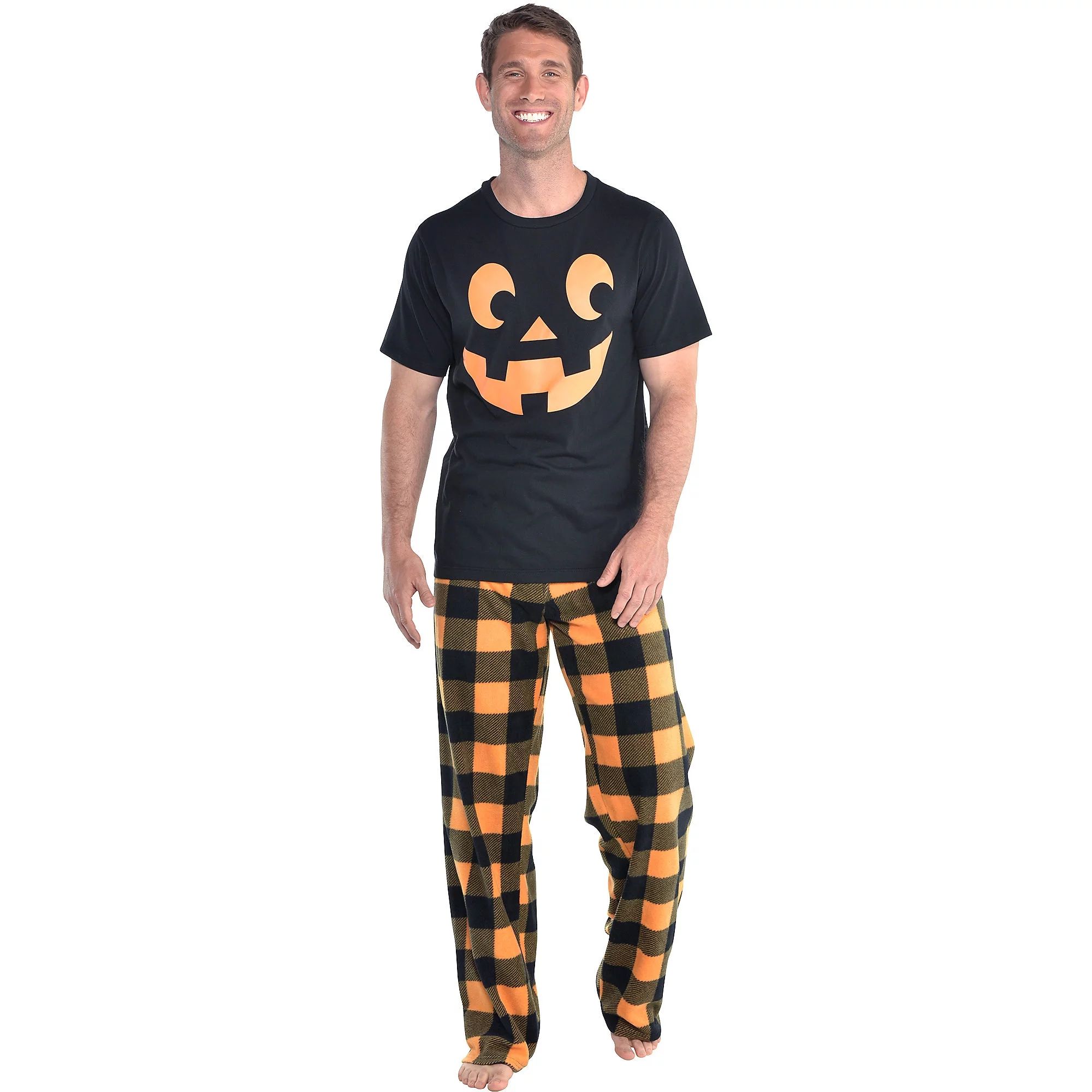 Men's Matching Family Halloween Pajamas Pumpkin Buffalo Plaid, 2-Piece Set | Walmart (US)