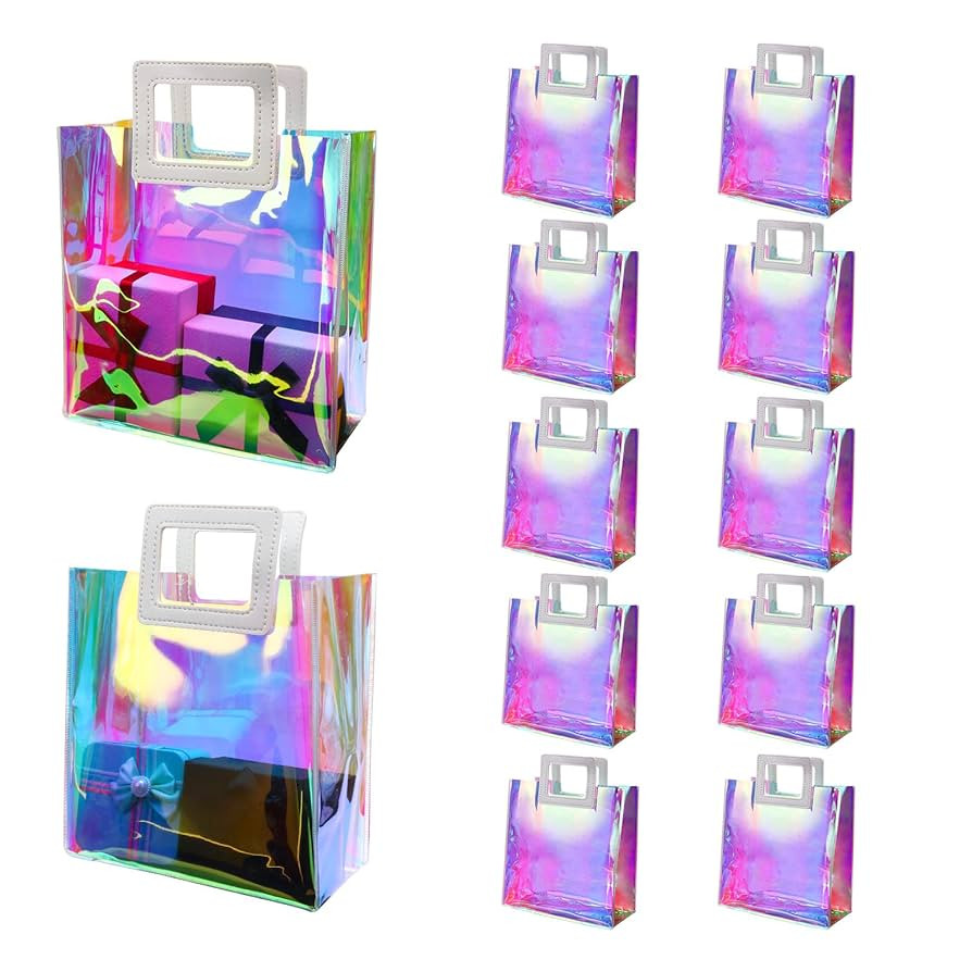 Zwish 10pcs Iridescent Reusable Gift Bags Holographic Bags for Women 8.5x8.1x4.1Inch Gift Bags Wi... | Amazon (US)