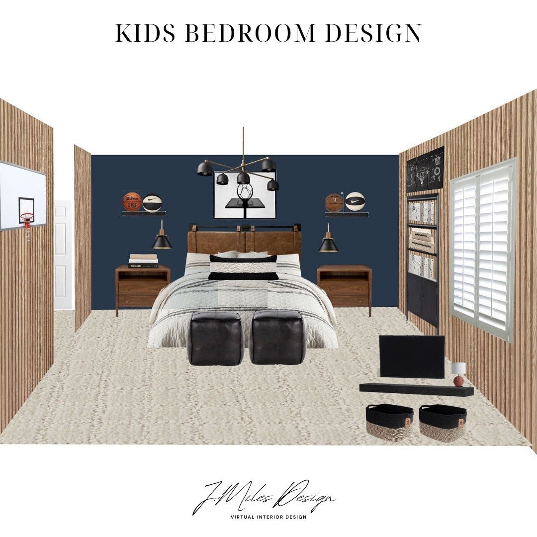 A space made for growing boys (and all their hobbies!) ⚡️ This modern kids’ bedroom blends sporty touches with a sleek, masculine vibe — from the deep navy accent wall to warm wood paneling and leather details. Built-in shelving keeps gear organized, while layered textures make it feel cozy and cool.

Perfect balance of play + style = a room they’ll love for years to come. ✨

#LTKFamily #LTKHome #LTKKids