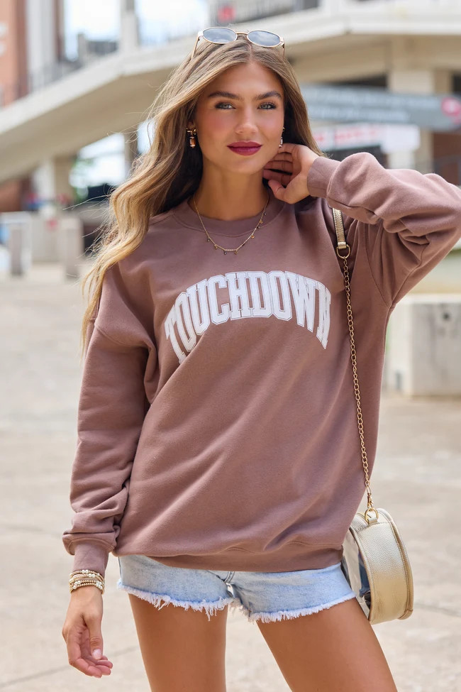 Touchdown Block Mocha Graphic Sweatshirt | Pink Lily