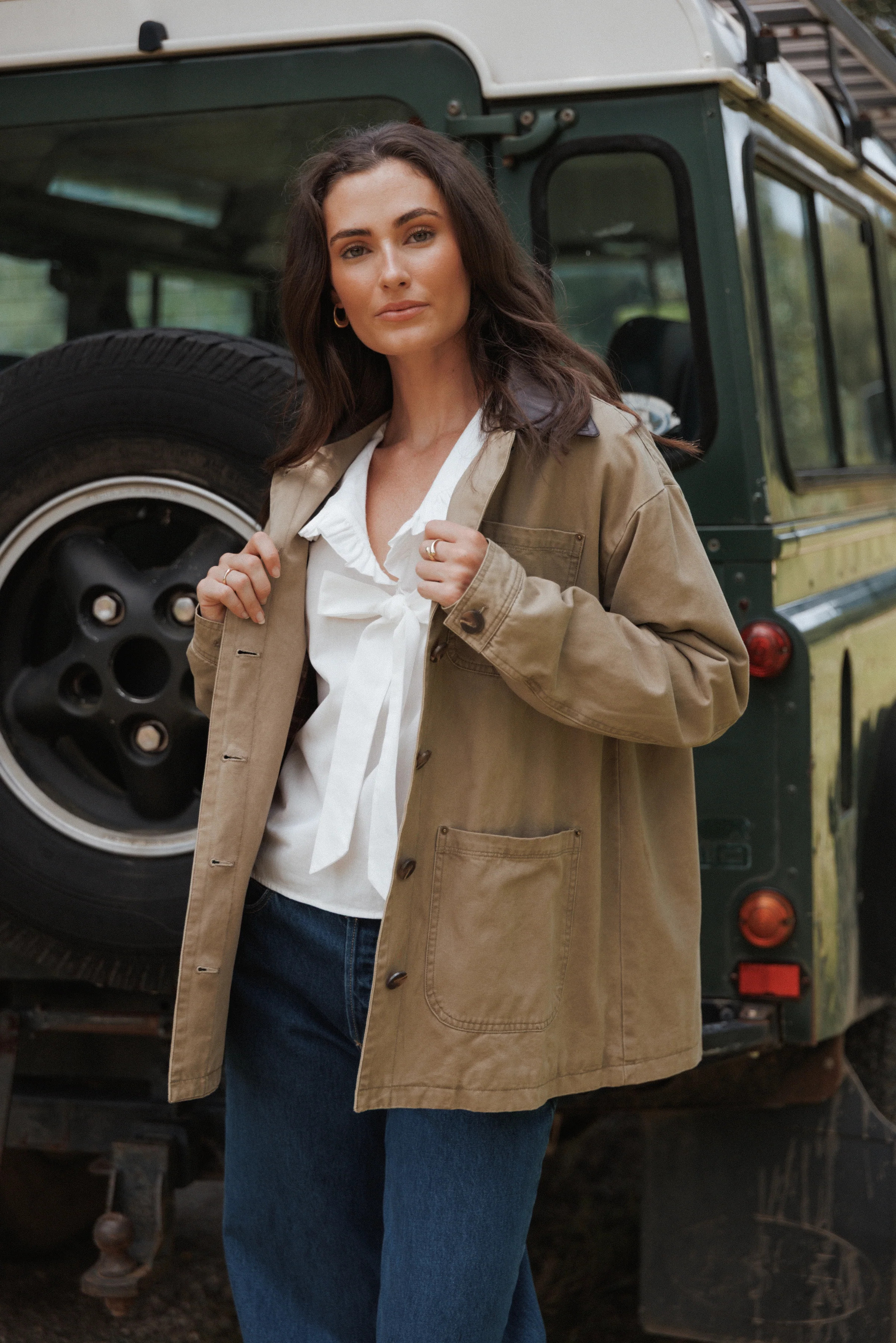 Elliot Contrast Collar Barn Jacket - Khaki | Petal & Pup (AU)